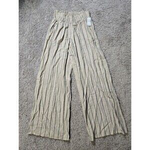 NWT Maurices Striped High Rise Linen Palazzo Pant Cream Blue size XS Regular